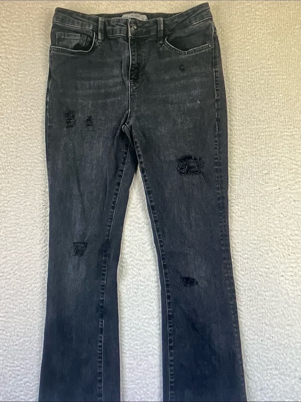 Free People Black Distressed Wide Leg Jeans